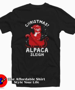 Cute Christmas Alpaca Sleigh Unisex T shirt On Sale 1