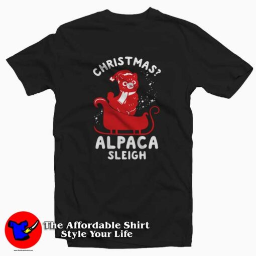 Cute Christmas Alpaca Sleigh Unisex T-shirt On Sale