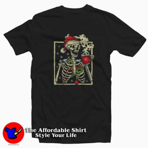 Dead Inside Skeleton Coffee Christmas T-Shirt On Sale