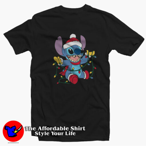 Disney Lilo & Stitch Merry Christmas Tree Lights T-shirt On Sale