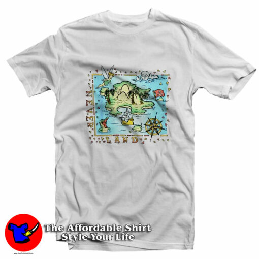 Disney Peter Pan Never Land Map Vintage Poster T-Shirt On Sale