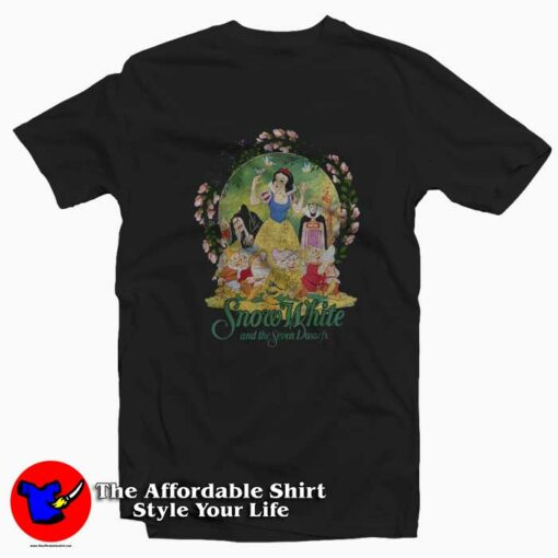 Disney Snow White Group Poster Floral Wreath T-shirt On Sale