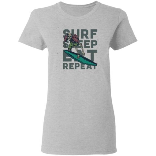 Skeleton surf sleep eat repeat shirt