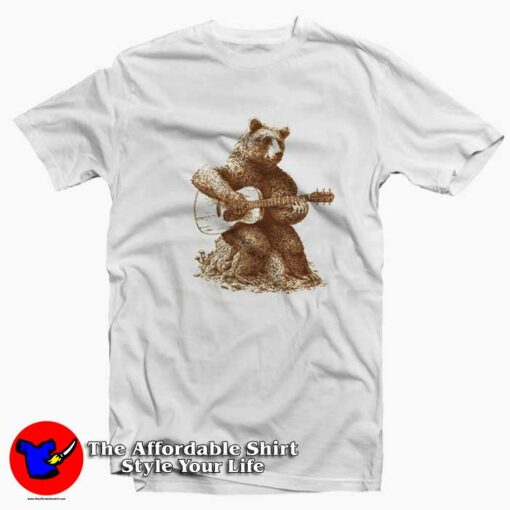 Funny Bear Playing Guitar Graphic Unisex T-shirt On Sale