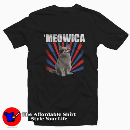 Funny Cat 4th of July Meowica Unisex T-shirt On Sale