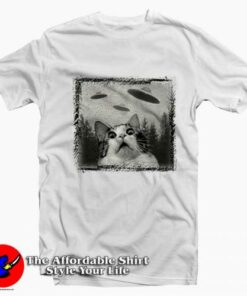 Funny Cat And Ufo Graphic Unisex T-Shirt On Sale