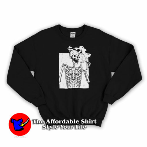 Funny Drinking Coffee Skeleton Sweatshirt On Sale