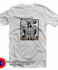Funny Halloween Skeleton Drinking Coffee T-Shirt On Sale