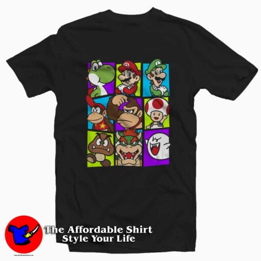 Funny Nintendo Super Mario Cast Graphic T-Shirt On Sale