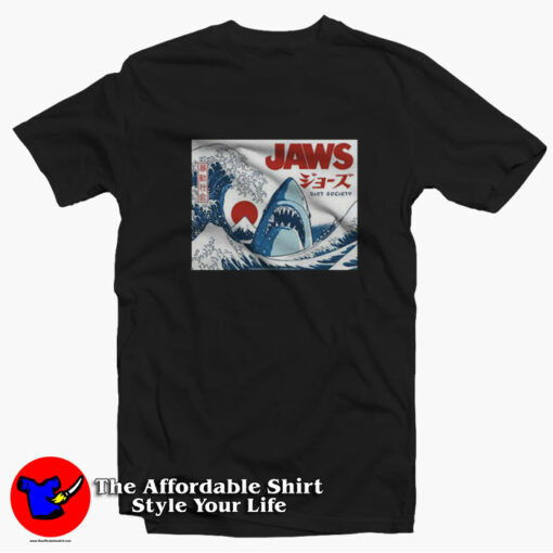 Funny Riot Society Parody Jaws Japan Kanji T-Shirt On Sale