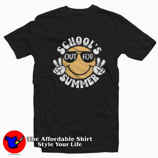 Funny Smiley Schools Out For Summer Graphic T-Shirt On Sale