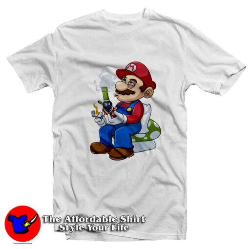 Funny Super Mario Smoking Graphic T-shirt On Sale