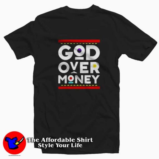 God Over Money Retro Graphic Unisex T-shirt On Sale