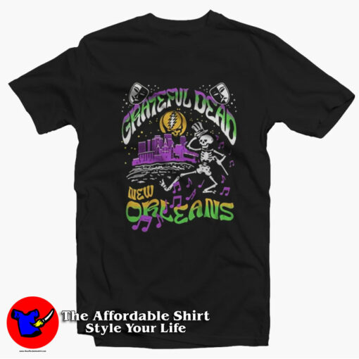 Grateful Dead New Orleans Skyline and Skeleton T-Shirt On Sale