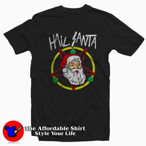 Hail Metal Santa Rock Pentagram Devil Funny T-shirt On Sale