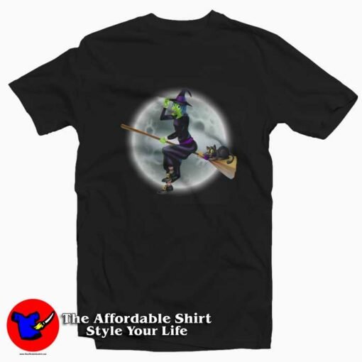 Halloween Witch On A Broomstick Unisex T-shirt On Sale