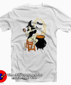 Halloween Witch Pin Up Vintage Retro Unisex T-shirt On Sale