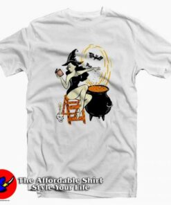 Halloween Witch Pin Up Vintage Retro Unisex T-shirt On Sale