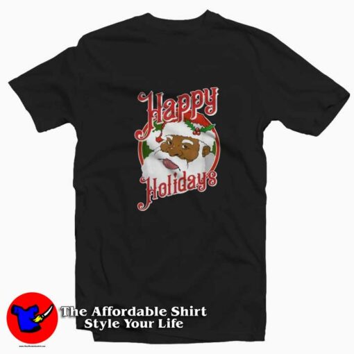 Happy Holidays African American Santa Claus T-shirt On Sale