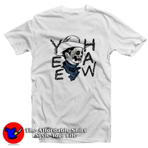 Hard Livin Cowboy Skull Graphic T-Shirt On Sale