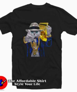 Hip Hop Rapper Cat In Fedora Hat Funny T-Shirt On Sale Hip Hop Rapper Cat In Fedora Hat Funny T-Shirt On Sale