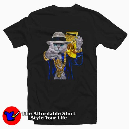 Hip Hop Rapper Cat In Fedora Hat Funny T-Shirt On Sale