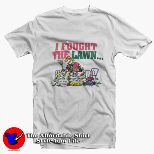 I Fought The Lawn Won Shoebox Greetings Vintage T-Shirt On Sale