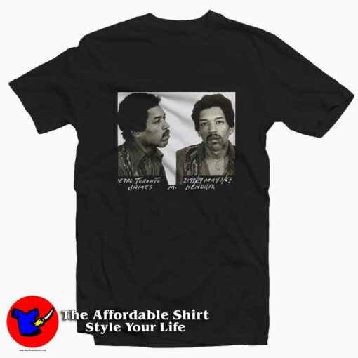 Jimi Hendrix Arrested Photo Police 1969 T-shirt On Sale