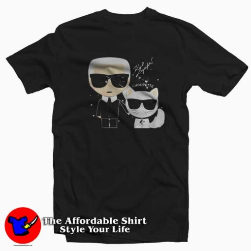 Karl Lagerfeld And Cat Graphic Vintage Unisex T-shirt On Sale