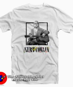 Kurt Cobain Black & White Guitar Photo T-shirt On Sale Kurt Cobain Black & White Guitar Photo T-shirt On Sale