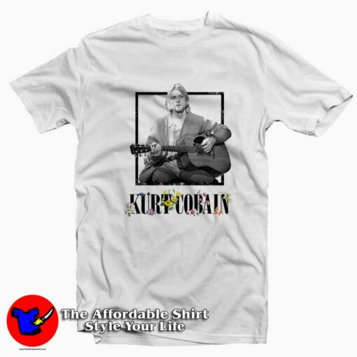 Kurt Cobain Black & White Guitar Photo T-shirt On Sale