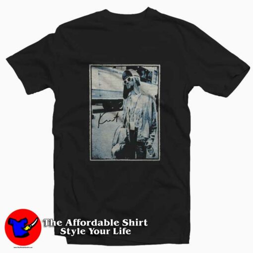 Kurt Cobain Standing Bus Photo Nirvana T-Shirt On Sale