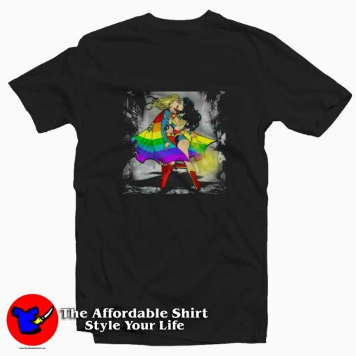 Lesbian Superhero Kissing Sexy LGBT Funny Unisex T-shirt On Sale