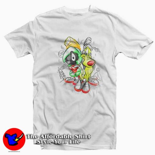 Marvin The Martian Cartoon With Baby Dog T-shirt On Sale