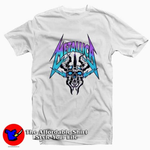 Metallica Pastel Ombre Horned Skull Graphic T-Shirt On Sale