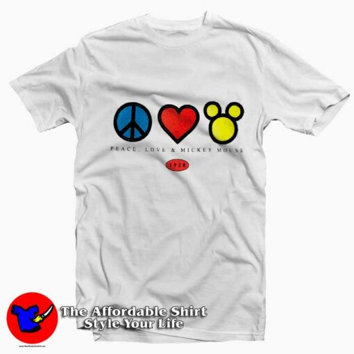 Mickey Mouse Peace & Love Graphic Unisex T-Shirt On Sale