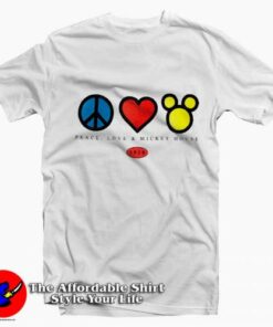 Mickey Mouse Peace Love Graphic Unisex T Shirt On Sale 2