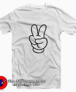 Mickey Mouse Peace Sign Finger Graphic T-Shirt On Sale