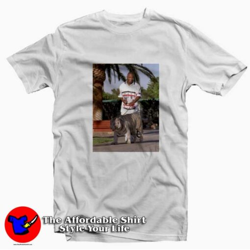 Mike Tyson Walking His Tiger On A Leash T-shirt On Sale