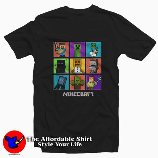 Minecraft Group Shot Colored Box Up Graphic T-Shirt On Sale