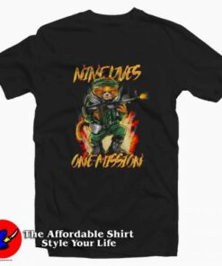 Nine Lives One Mission Cat Machine Gun Graphic T Shirt On Sale 2