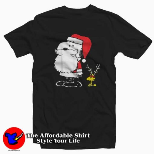 Peanuts Snoopy Woodstock Antlers Santa T-shirt On Sale