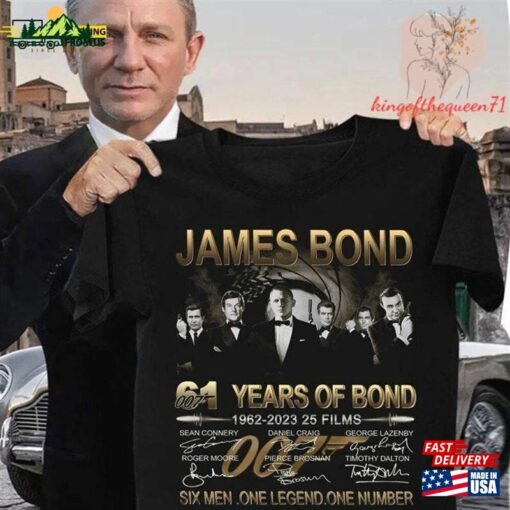 007 James Bond 61Th Anniversary 1962 2023 Signatures Movie Shirt Action Tee Sweatshirt T-Shirt