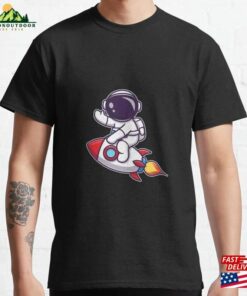 #01 Cute Astronaut Riding Rocket Cartoon Classic T-Shirt Unisex