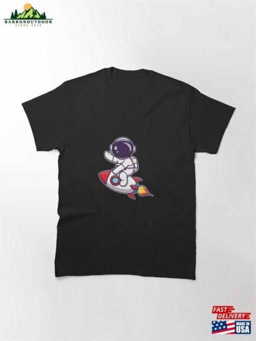 #01 Cute Astronaut Riding Rocket Cartoon Classic T-Shirt Unisex