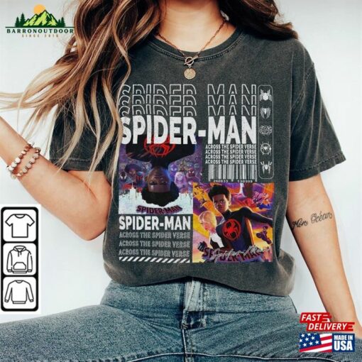 Across The Spider Verse 2023 Shirt 90S Y2k Merch Vintage Miles Morales Movie Super Hero Woman Graphic Tee V2 L106mu T-Shirt Unisex