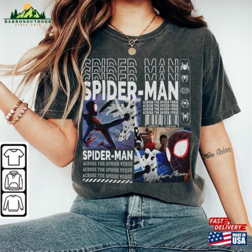 Across The Spider Verse 2023 Shirt 90S Y2k Merch Vintage Miles Morales Movie Super Hero Woman Graphic Tee V4 L106mu Hoodie Classic