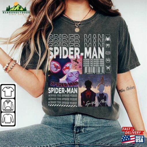 Across The Spider Verse 2023 Shirt 90S Y2k Merch Vintage Miles Morales Movie Super Hero Woman Graphic Tee V6 L106mu Classic Sweatshirt