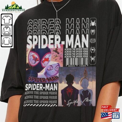 Across The Spider Verse 2023 Shirt 90S Y2k Merch Vintage Miles Morales Movie Super Hero Woman Graphic Tee V6 L106mu Classic Sweatshirt