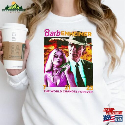 Barbenheimer The World Changes Forever Sweatshirt Barbie Oppenheimer Pink Hoodie Unisex